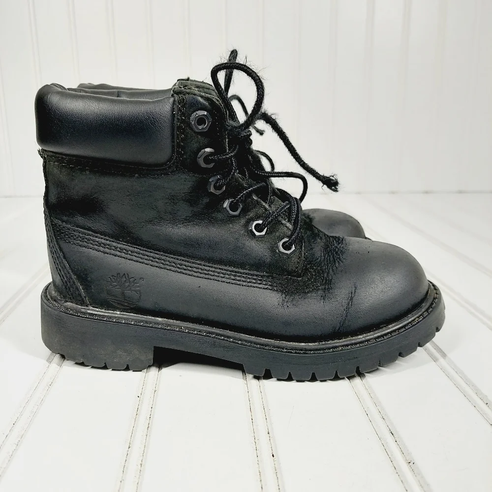 Timberland '6' Classic Black Leather Lace Up Kids Winter Boots A384